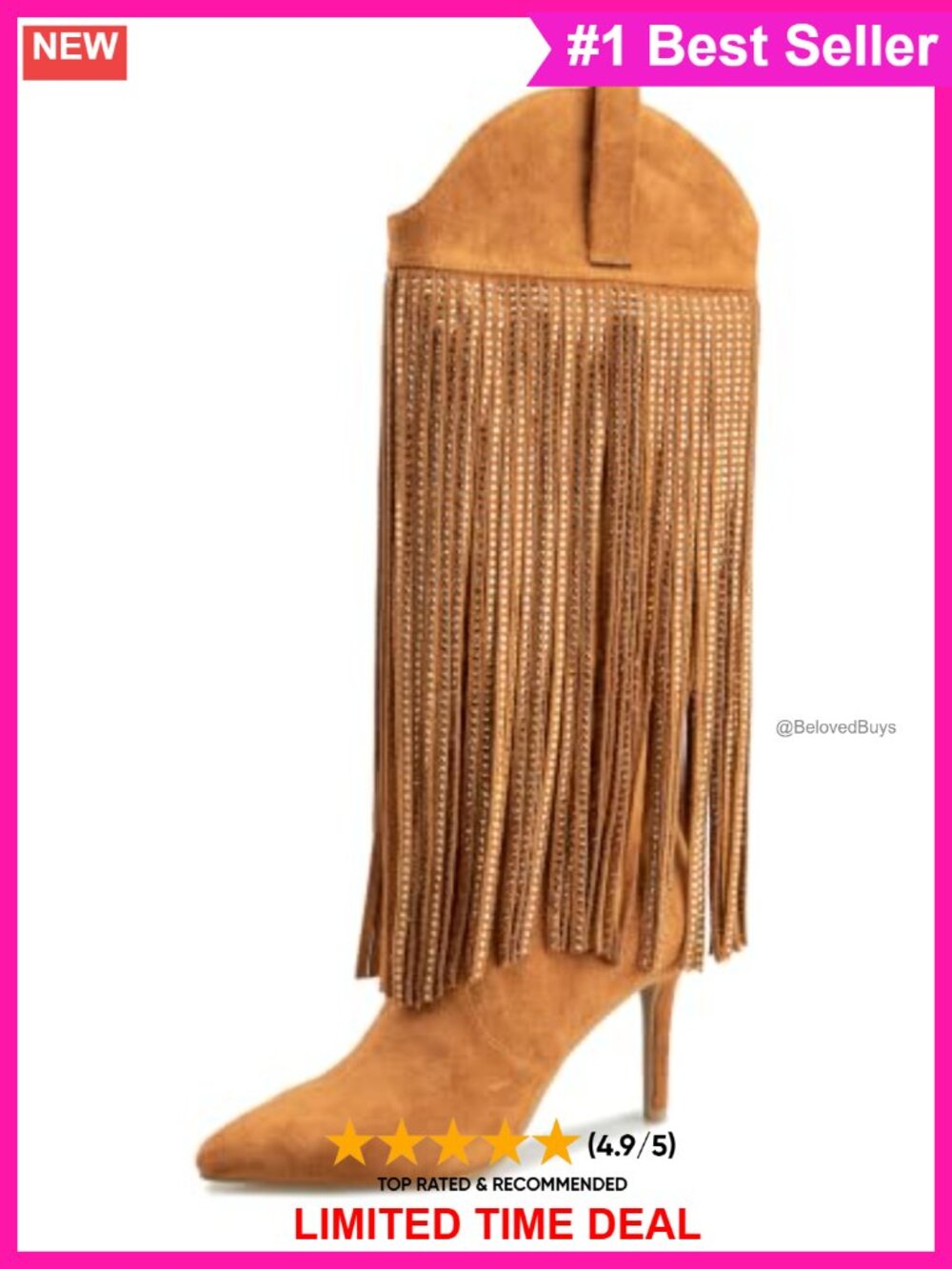 Knee High Pointed Toe Fringe Stiletto Heel Fashion Boots